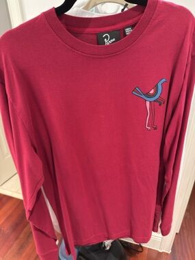 Parra Men’s Long Sleeve Tee in Dark Pink with Bird Graphic